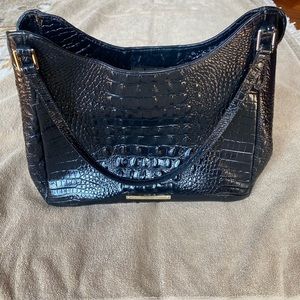 Brahmin Black Crocodile Embossed Leather Shoulder Bag